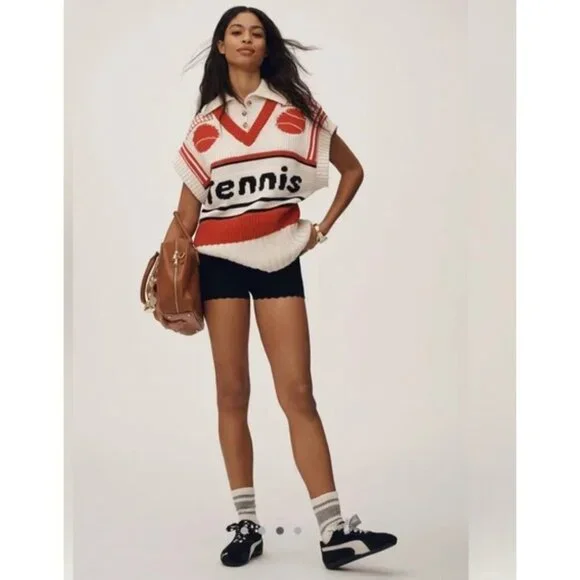 Anthropologie Tennis Short Sleeve V Neck Sweater XL - Picture 3 of 4